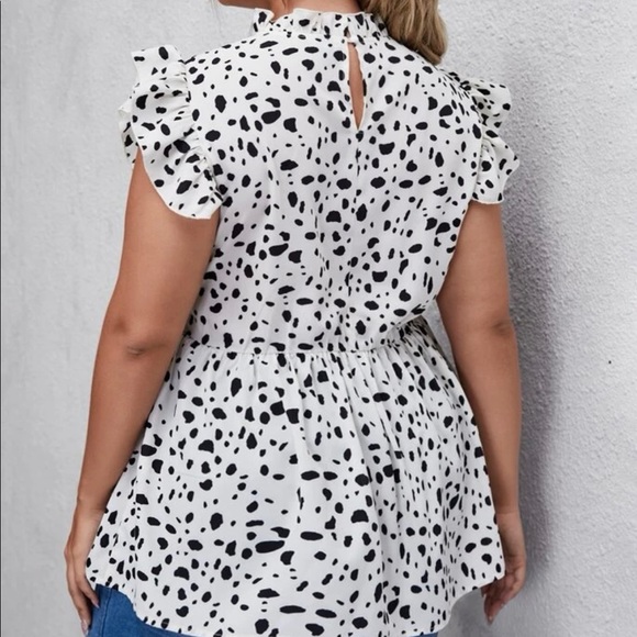 SHEIN women’s peplum all over print blouse black/white - Picture 3 of 4
